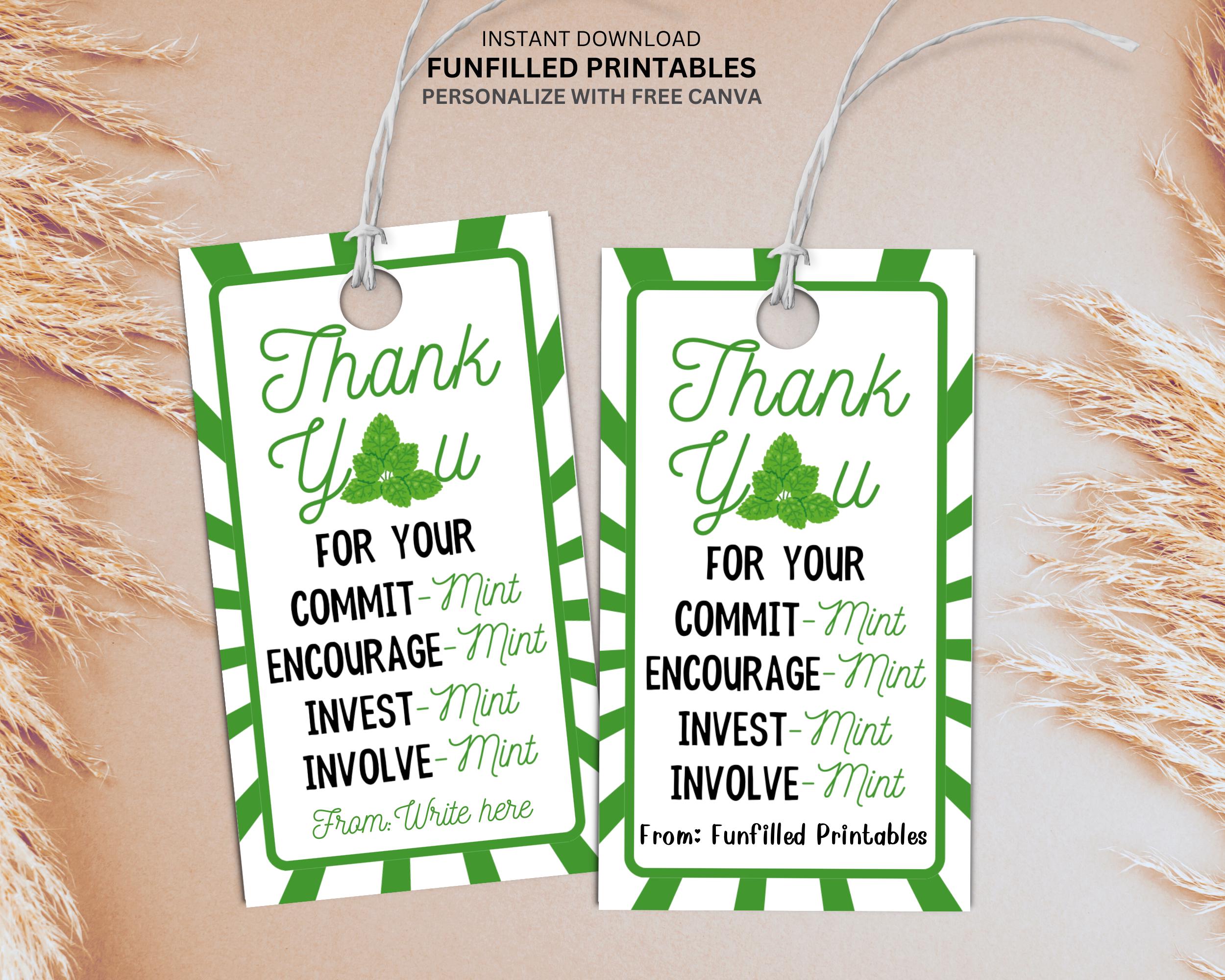 Mint Thank You Tags, Employee Appreciation Tags, Mint Gum Thank You for ...