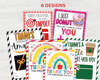 Teacher Appreciation Gift Card Holder Printable Teacher Gift Cards, Teacher Appreciation Week Gift Card Holder, End of Year Thank You Cards