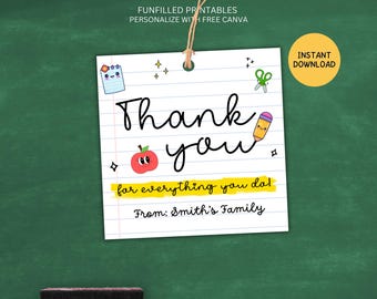 Teacher Appreciation Gift Tags Thank You Teacher Gift Tags, End Of School Year Tags, Cookie Printable Gift Tags Editable Digital Download
