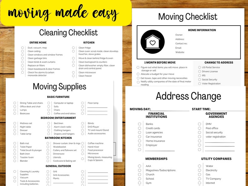 Moving Checklist, Moving Planner