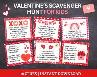 Valentines Day Scavenger Hunt For Kids, Kids Valentines Treasure Hunt Clues, Printable Valentines Games For Kids, Kids Valentines Day Gift