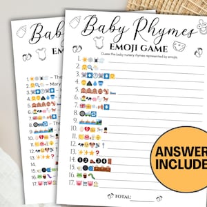Nursery Rhyme Baby Emoji Game, Baby Shower Nursery Rhyme Game, Baby Shower Emoji Pictionary Game, Fun Baby Shower Game Printable Emoji Game
