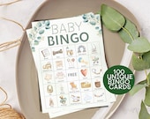 100 Greenery Baby Shower Bingo Cards, Gender Neutral Baby Bingo Prefilled, Baby Shower Games, Printable Baby Shower Gift Bingo, Activities