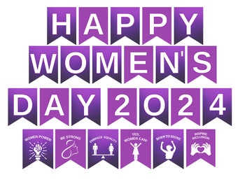 2024 Vrouwendag banner afdrukbaar, Happy International Women's Day banner decoratie, Vrouwendag Bunting PDF, 8 maart