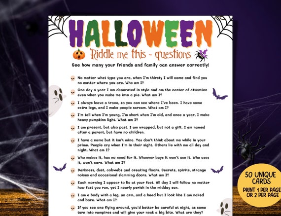 Halloween Riddle, Halloween Trivia Game, Fun Halloween Game For Kids Party Game, Printable Family Night Game, Halloween Riddle Me This