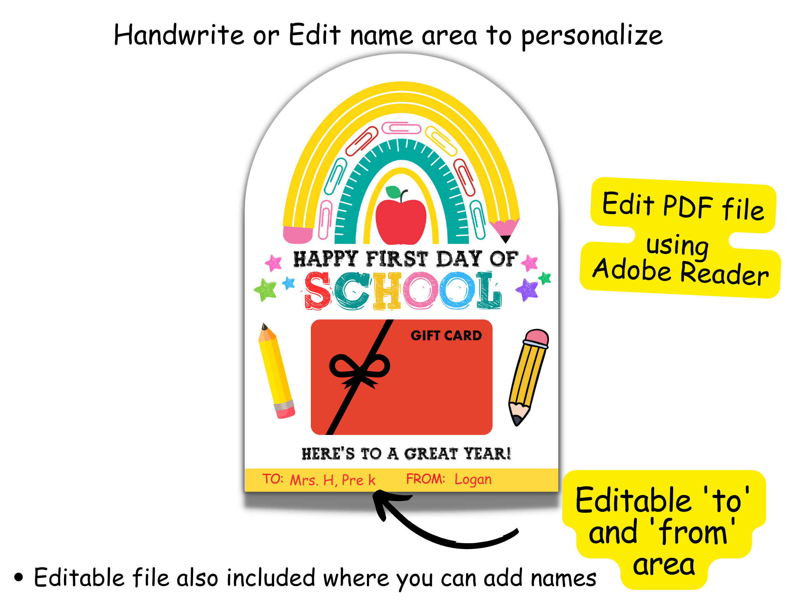 First Day of School Teacher Gift, Back to School Teacher Gift Card ...