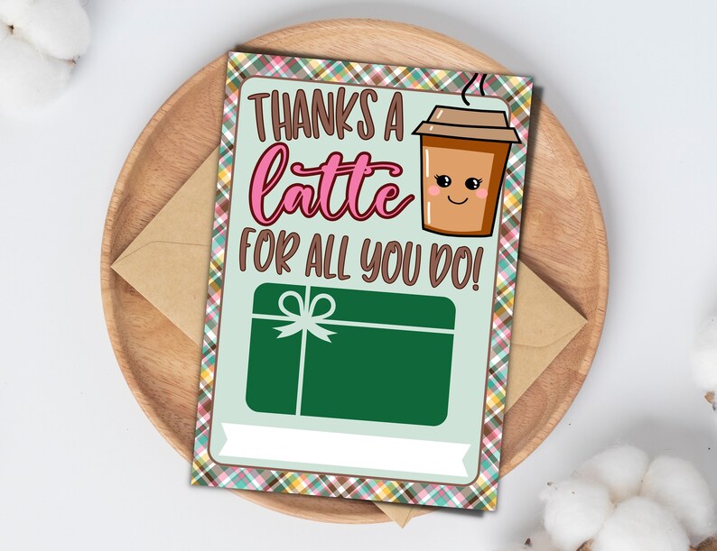 Thanks A Latte Printable Coffee Thank You Gift Card Holder, Coffee Gift ...