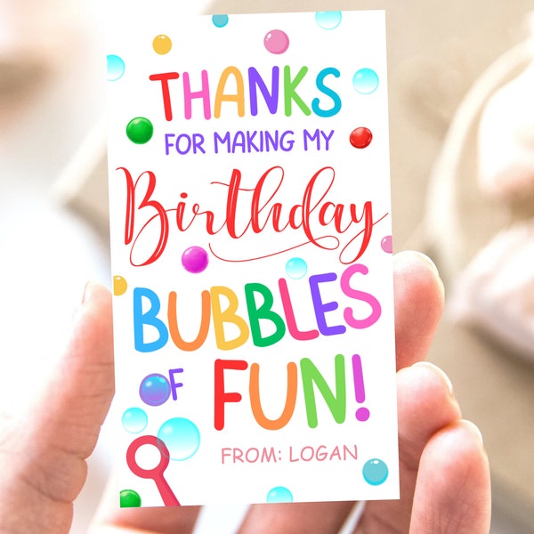 Bubble Birthday Party Favor Tag For Kids, Bubble Wand Tags, Printable Bubble Thank You Tag, Bubbles Of Fun Summer Party Gift Tag Printable