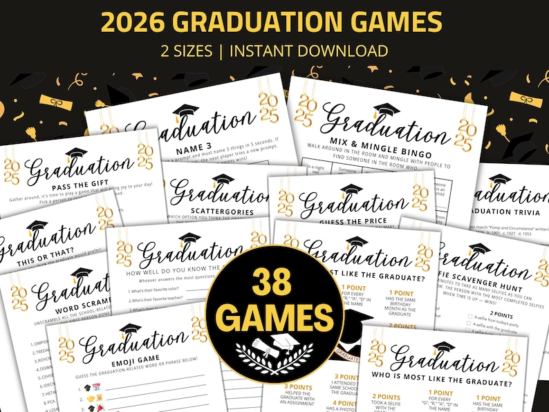 Graduation Games 2026, Graduation Party Games, Class of 2026 Graduation Games Bundle, Fun Grad Party Games Printable Graduation Activity image 1