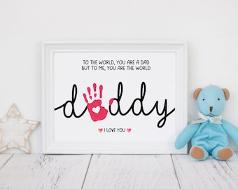 Daddy Handprint Gift From Kids, Printable Fathers Day Handprint Art Craft DIY Gifts for dads, Preschool Activity DIY Baby Kids Toddler Card