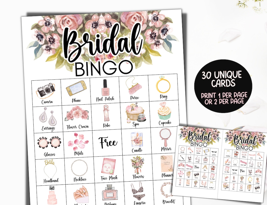 30 Bridal Shower Bingo Cards, Bridal Bingo Game, Hen Party, Wedding