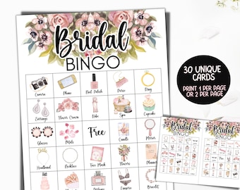 30 Brautdusche Bingo Karten, Braut Bingo Spiel, Hen Party, Hochzeitsdusche Bingo, Bachelorette Party Bingo, druckbare Brautdusche Spiele