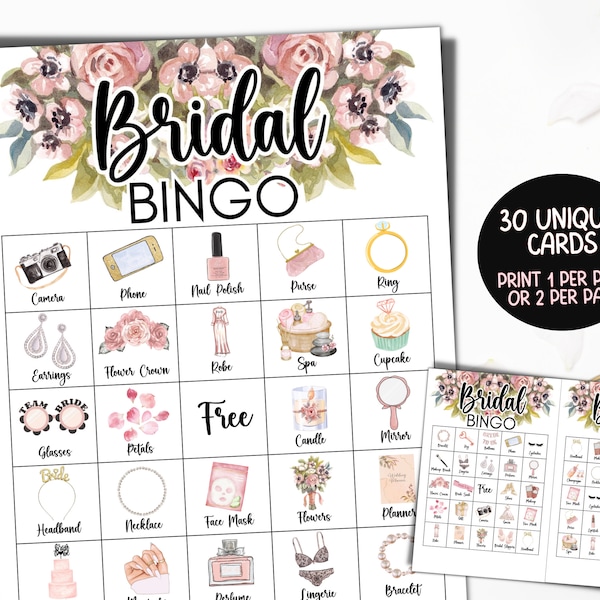 30 Bridal Shower Bingo Cards, Bridal Bingo Game, Hen Party, Wedding Shower Bingo, Bachelorette Party Bingo, Printable Bridal Shower Games