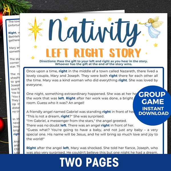 Left Right Nativity Story, Religious Left Right Christmas Game, Pass the Gift Nativity Game, Christian  Right Left Game For Church Groups,