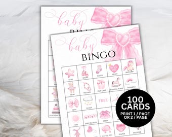 Baby Shower Bingo Cards, Pink Bow Baby Shower Game, Girl Baby Bingo Game, Bow Baby Shower Party Games, Fun Baby Shower Activity