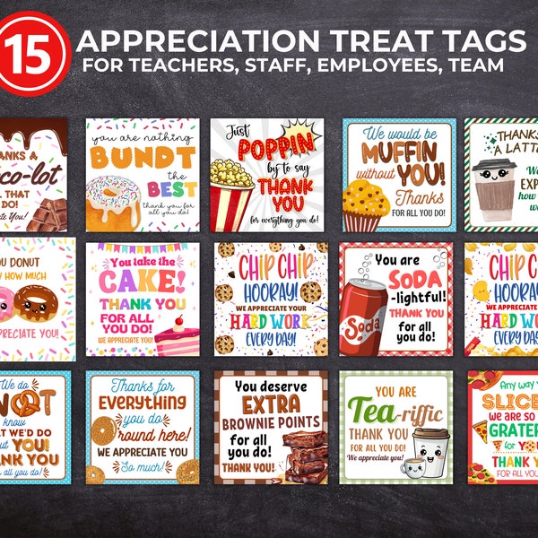 Appreciation Tags Bundle, Thank You Tags, Teacher Appreciation Week Tag, Employee Staff Appreciation Nurse Coworker Team Thank You Treat Tag