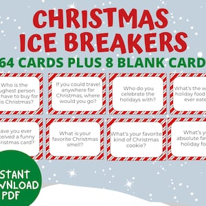 Christmas Ice breaker questions, Christmas Conversation Starters Cards, Christmas Party Icebreaker Games, Team Office Ice breaker Activities