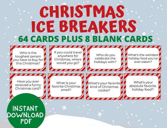 Christmas Ice Breaker Questions, Christmas Conversation Starters Cards,  Christmas Party Icebreaker Games, Team Office Ice Breaker Activities 