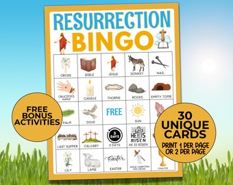 30 Resurrection Bingo Cards, Religious Easter Bingo, Easter Story Kids, Fun Easter Printable Activity, Easter Church Game, Holy Week Game