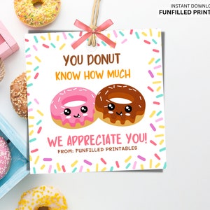 Étiquette cadeau de remerciement donut, étiquette cadeau de remerciement donut, appréciation de l'enseignant, étiquette d'appréciation du personnel, infirmière collègue employé de l'équipe merci