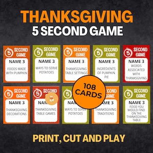 Juego de Acción de Gracias de 5 segundos, juegos de Acción de Gracias para adultos y niños, juego de mesa familiar, juego de Acción de Gracias con amigos, trivia, juego grupal