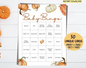 50 Fall Baby Shower Bingo Cards Printable, Autumn Fall Baby Shower Games, Little Pumpkin Baby Shower Prefilled, Gender Neutral Baby Bingo