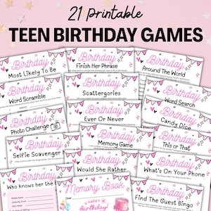 Teen Girl Birthday Games, Birthday Party Games for Her, 13th Tween Teen Sweet 16 Birthday Games Printable Girls Bday Party Teenager Activity
