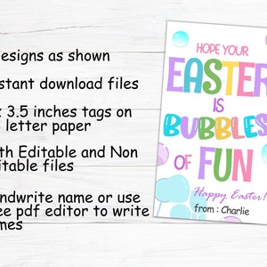 Easter bubbles tag, Printable Easter gift tags, Bubbles of fun kids Easter Class gift tag, School Easter party favors, Classroom favors image 2