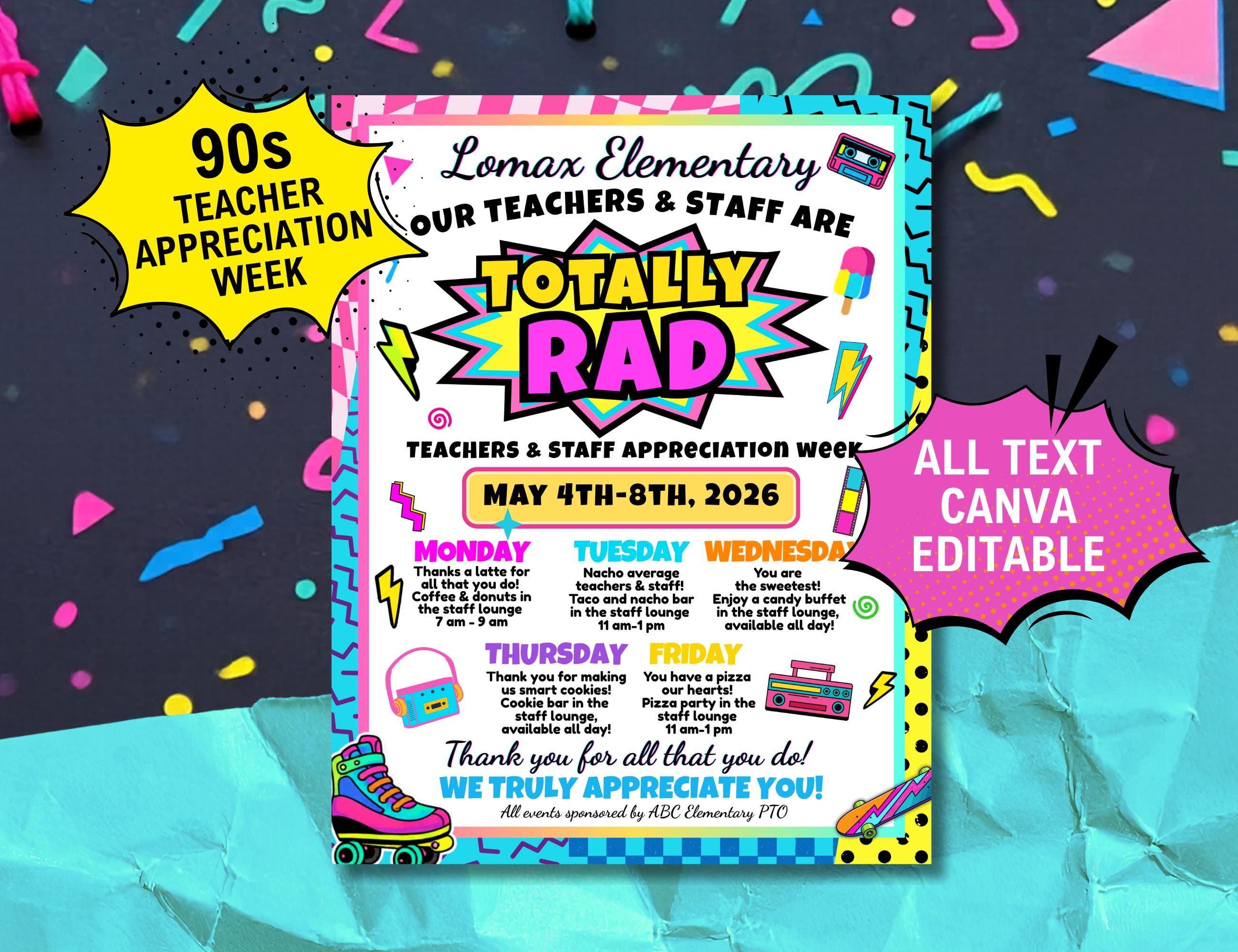 90s Teacher Appreciation Week Flyer Template Canva Editable, Teacher ...
