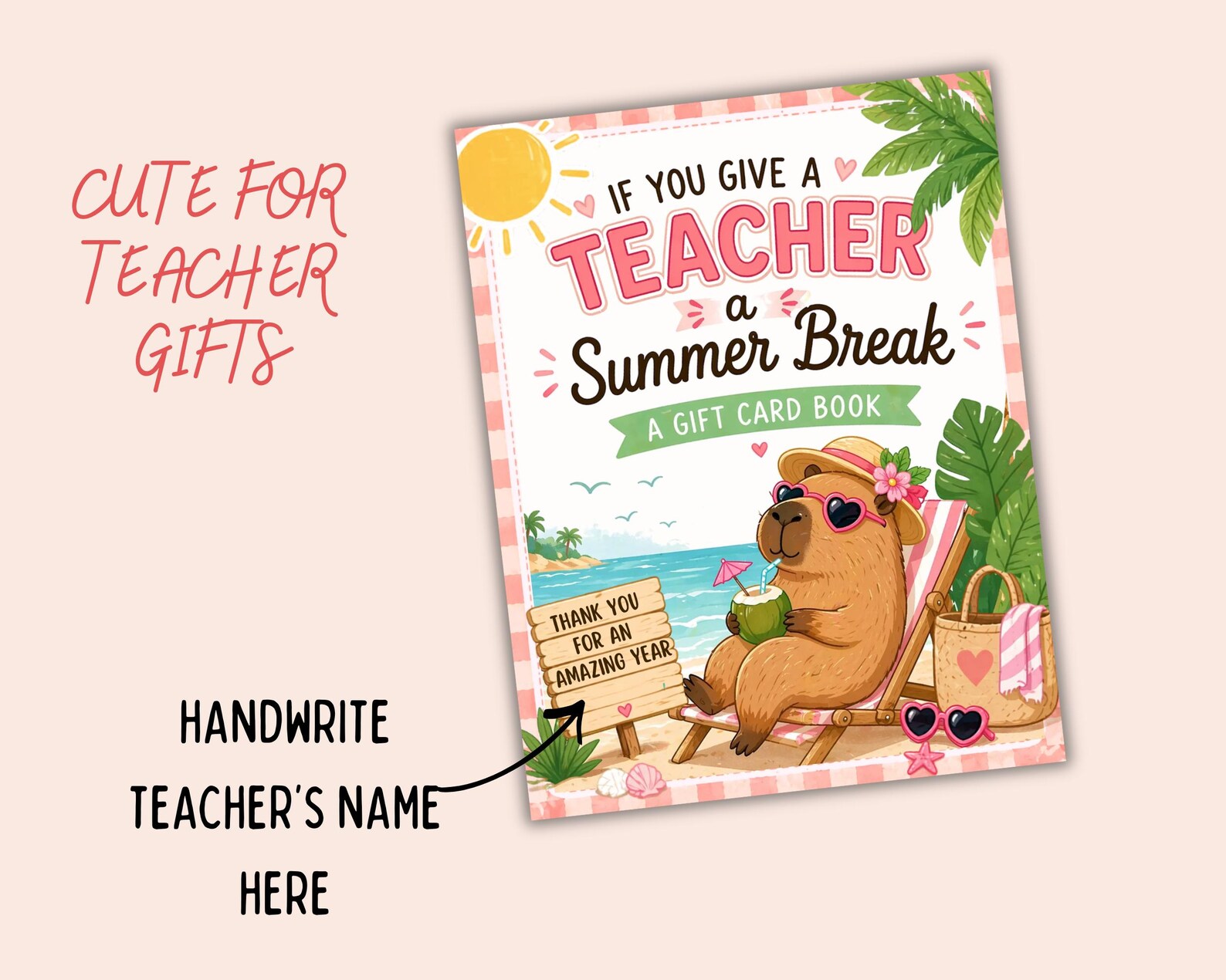 Teacher Summer Break Gift Card Book, End of School Year Teacher Summer ...