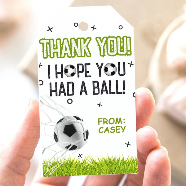 Soccer Birthday Favor Tags, Thank You Tag Soccer Party Favor Label, Sports Gift Tag, Boy Girl Kids Party Tag Printable Editable