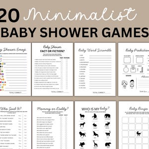 Baby Shower Games Bundle, Minimalist Gender Neutral Baby Sprinkle Activities, Printable Simple Baby Shower Games And Activity