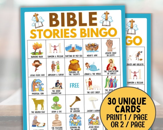 Bible Bingo Game, 30 Bible Stories Bingo Cards, Bible Games For Kids Bible Study Sunday School Christian Games, Bible Activity Church Bingo
