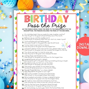 Birthday Pass the Gift Game, Printable Pass the Prize Birthday Game, Teens Kids Birthday Party Games, Pass the Present Passing Rhyming Poem
