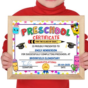 Preschool Graduation Certificate Editable, 2025 Printable Graduation Diploma Template, Preschool Ceremony Graduate Certificate Kids Keepsake