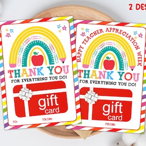 Porte-carte cadeau de remerciement pour professeur imprimable, carte de remerciement pour professeur, carte de remerciement pour professeur imprimable, cadeau de professeur, fin d'année
