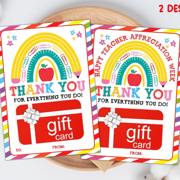 Teacher Appreciation Gift Card Holder Printable, Teacher Thank You Card, Teacher Appreciation Card Printable, Teacher Gift,  End of the year
