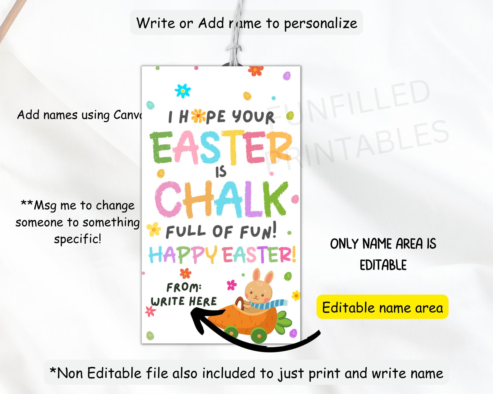 Easter Chalk Gift Tag Printable, Easter Non Candy Classroom Gift ...