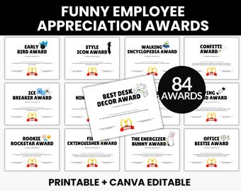 Funny Employee Appreciation Award Certificate, Office Recognition Awards, Superlative Awards For Coworkers Colleagues Staff Employee Gifts