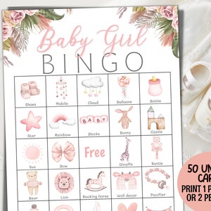 50 cartelle bingo per bambine, gioco per baby shower, bingo precompilato "It's a Girl" per baby shower, grandi giochi per baby shower