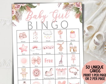 50 Girl Baby Bingo Cards, Baby Girl Shower Game, Prefilled Its A Girl Baby Shower Gift Bingo, Large Baby Shower Party Games