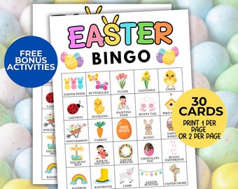 Easter Bingo, Easter Game For Kids Adults, Printable Easter Party Game, 30 Easter Bingo Cards, Fun Easter Classroom Game Activity