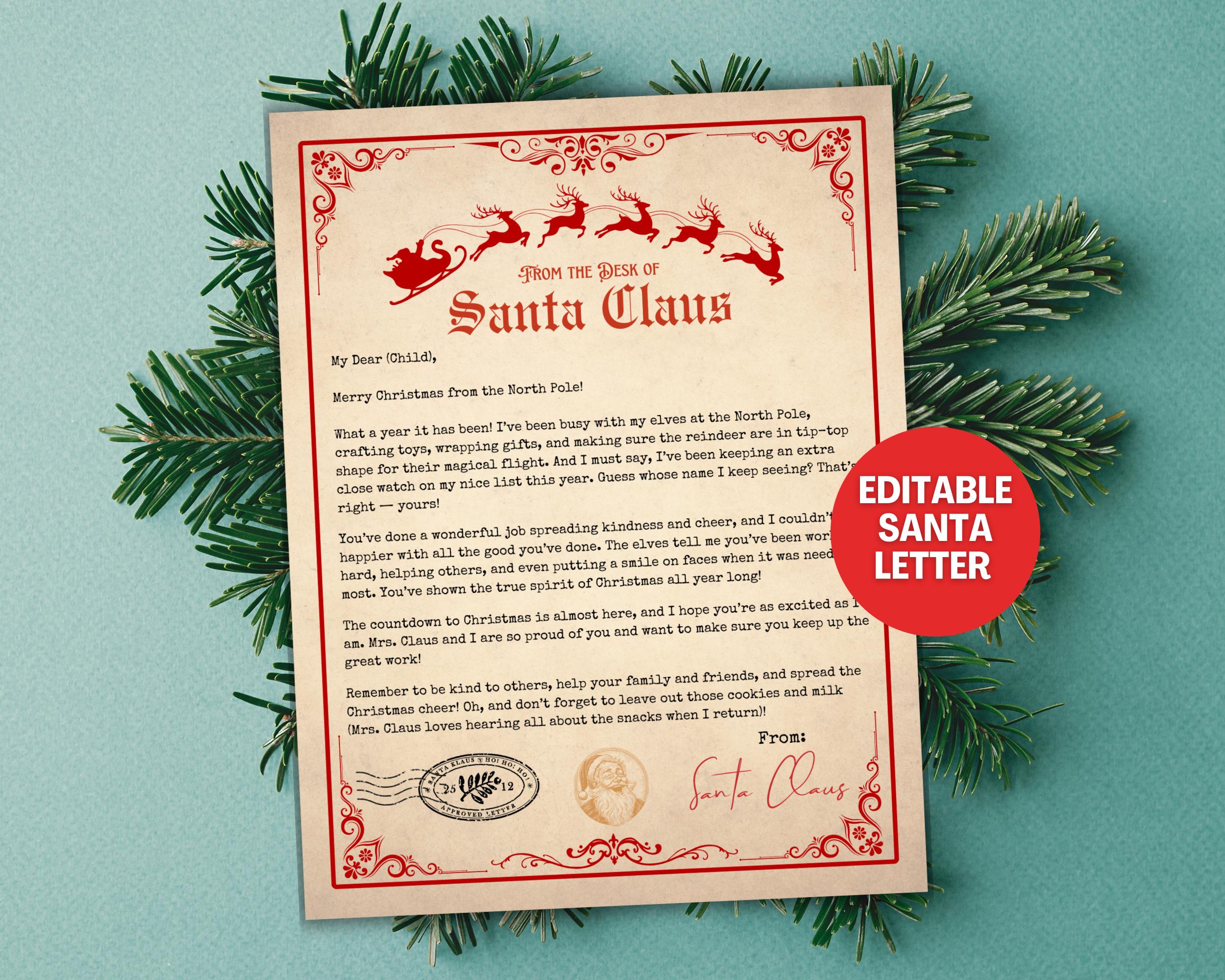 Editable Santa Letter Template, Printable Custom Letter From Santa ...