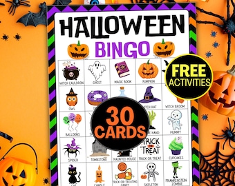 Halloween Bingo Game For Kids, 30 Printable Halloween Bingo Cards, Halloween Game Adults Kids Halloween Party,  Classroom Party, Family Game