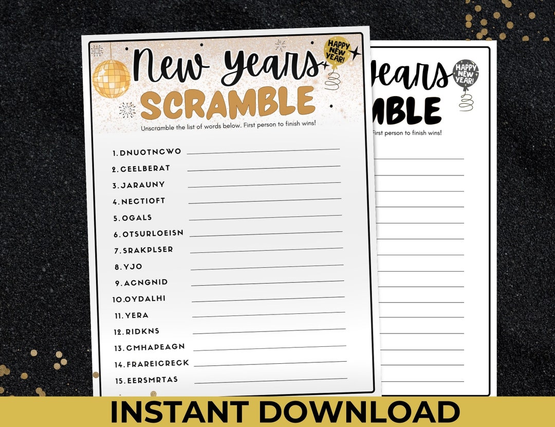 New Years Word Scramble Game Printable, New Years Eve Party Game for ...