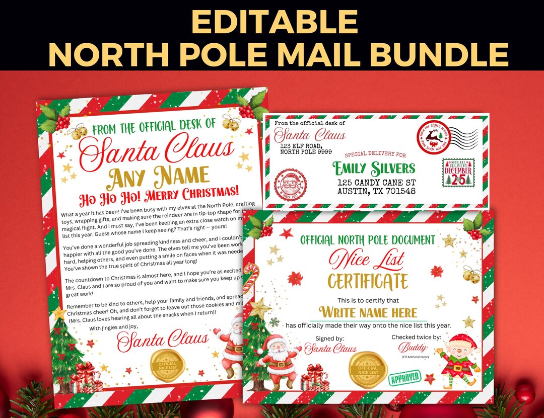 EDITABLE Letter From Santa & Nice List Certificate + Official North ...