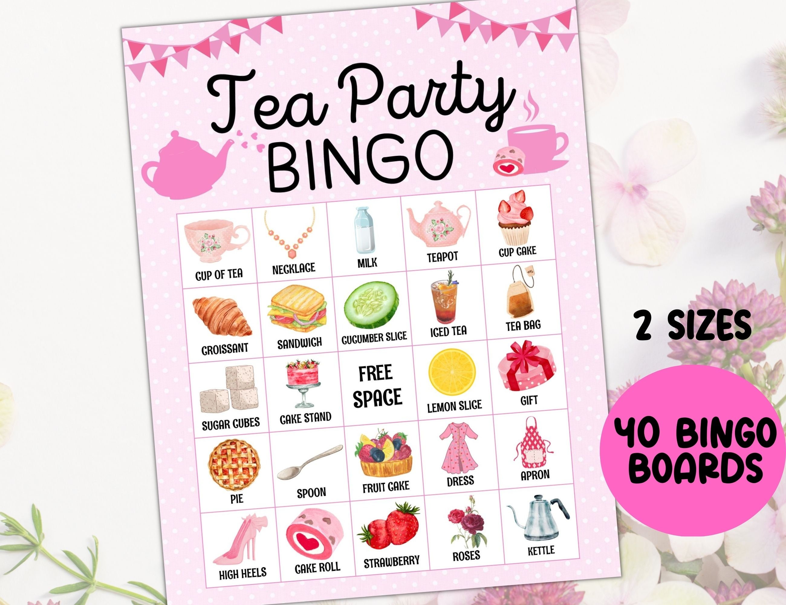 Tea Party Bingo 40 Tea Party Bingo Cards in Pink Tea Party - Etsy