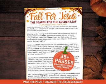 Fall for Jesus Left Right Game, Pass The Pumpkin Prize Christian Fall Game With Bible Lesson, Sunday School Fall Activity, Church Party Game