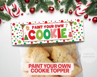 Paint Your Own Christmas Cookie Bag Topper Printable, PYO Christmas Bag Topper, PYO Instructions Christmas Treat Bag, Christmas Party Favor