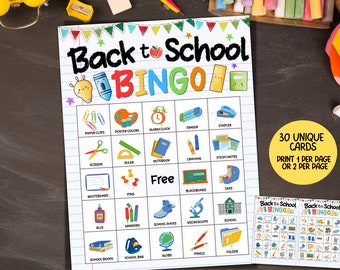 Back to school bingo game, 30 Printable bingo cards, First day of school icebreaker kids activity, Classroom bingo,Back to school party game